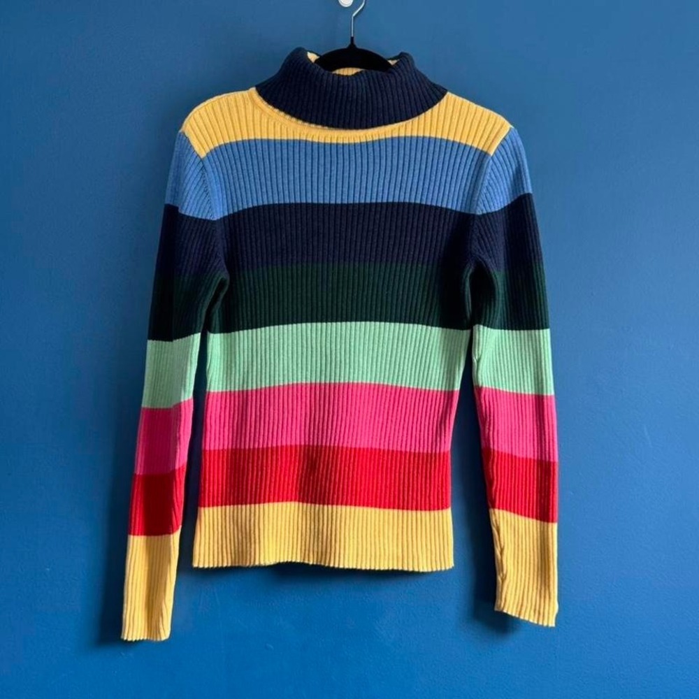 Y2K Tommy Hilfiger Striped Sweater Women's Size XL 100% Cotton 2001 Rainbow